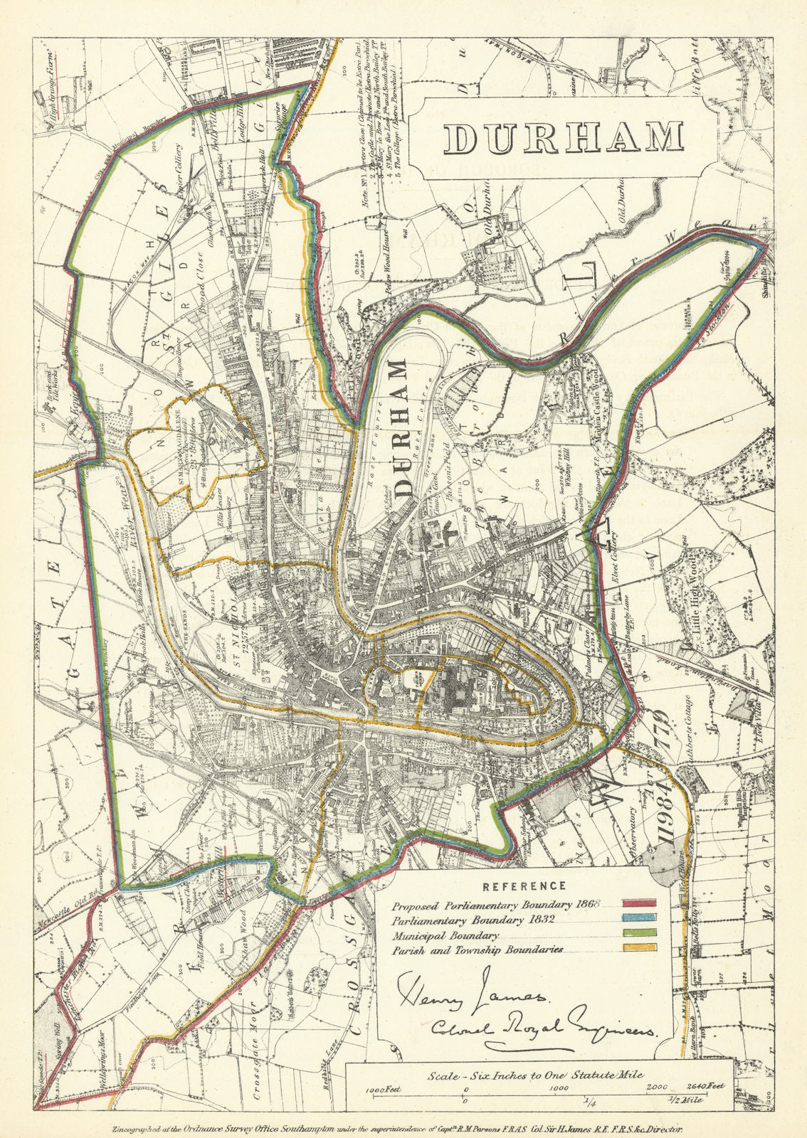 Durham, Durham. JAMES. Parliamentary Boundary Commission 1868 old antique map